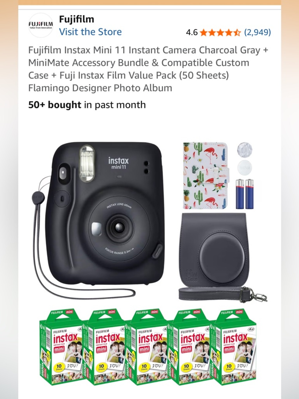 Fujifilm Instax Mini 11 Instant Camera - Charcoal Gray - Picture 4 of 6
